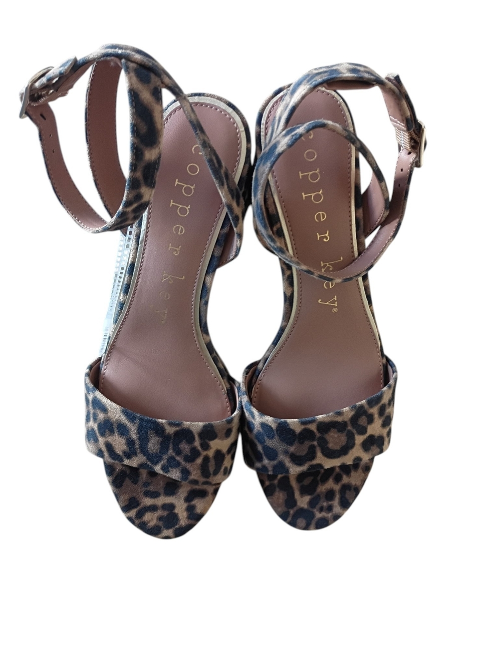 Copper Key Leopard Print Ankle-Strap Heels in Brown and Black SZ 8